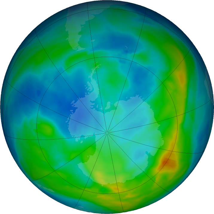 Antarctic ozone map for 29 May 2024